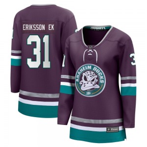 Women's Premier Anaheim Ducks Olle Eriksson Ek Purple 30th Anniversary Breakaway Official Fanatics Branded Jersey