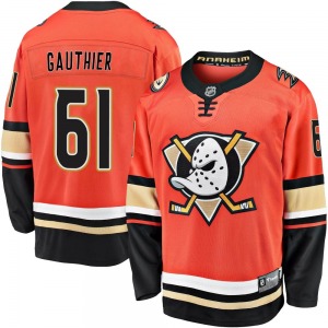 Adult Premier Anaheim Ducks Cutter Gauthier Orange Breakaway 2019/20 Alternate Official Fanatics Branded Jersey