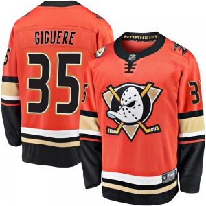 Adult Premier Anaheim Ducks Jean-Sebastien Giguere Orange Breakaway 2019/20 Alternate Official Fanatics Branded Jersey