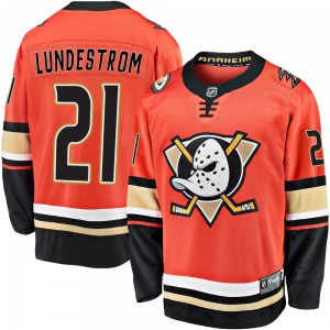 Adult Premier Anaheim Ducks Isac Lundestrom Orange Breakaway 2019/20 Alternate Official Fanatics Branded Jersey
