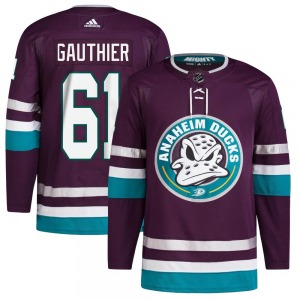 Adult Authentic Anaheim Ducks Cutter Gauthier Purple 30th Anniversary Primegreen Official Adidas Jersey
