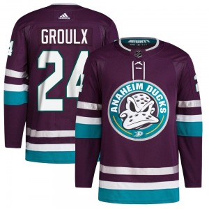 Adult Authentic Anaheim Ducks Bo Groulx Purple 30th Anniversary Primegreen Official Adidas Jersey