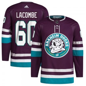 Adult Authentic Anaheim Ducks Jackson LaCombe Purple 30th Anniversary Primegreen Official Adidas Jersey