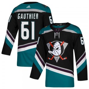 Youth Authentic Anaheim Ducks Cutter Gauthier Black Teal Alternate Official Adidas Jersey