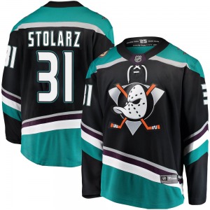 Adult Breakaway Anaheim Ducks Anthony Stolarz Black ized Alternate Official Fanatics Branded Jersey