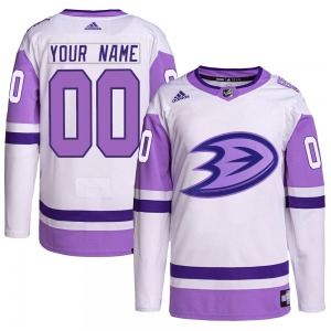 Adult Authentic Anaheim Ducks Custom White/Purple Custom Hockey Fights Cancer Primegreen Official Adidas Jersey
