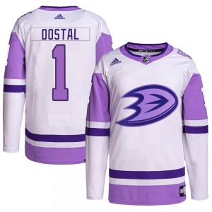 Adult Authentic Anaheim Ducks Lukas Dostal White/Purple Hockey Fights Cancer Primegreen Official Adidas Jersey