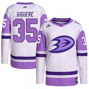 Adult Authentic Anaheim Ducks Jean-Sebastien Giguere White/Purple Hockey Fights Cancer Primegreen Official Adidas Jersey