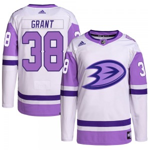Adult Authentic Anaheim Ducks Derek Grant White/Purple Hockey Fights Cancer Primegreen Official Adidas Jersey