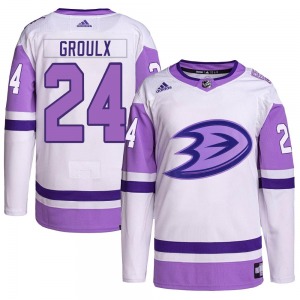 Adult Authentic Anaheim Ducks Bo Groulx White/Purple Hockey Fights Cancer Primegreen Official Adidas Jersey