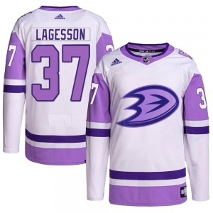 Adult Authentic Anaheim Ducks William Lagesson White/Purple Hockey Fights Cancer Primegreen Official Adidas Jersey