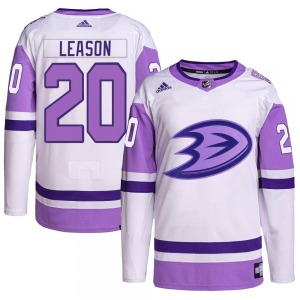 Adult Authentic Anaheim Ducks Brett Leason White/Purple Hockey Fights Cancer Primegreen Official Adidas Jersey