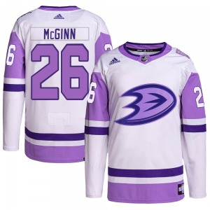 Adult Authentic Anaheim Ducks Brock McGinn White/Purple Hockey Fights Cancer Primegreen Official Adidas Jersey