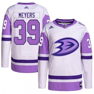 Adult Authentic Anaheim Ducks Ben Meyers White/Purple Hockey Fights Cancer Primegreen Official Adidas Jersey
