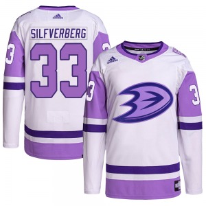 Adult Authentic Anaheim Ducks Jakob Silfverberg White/Purple Hockey Fights Cancer Primegreen Official Adidas Jersey