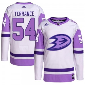 Adult Authentic Anaheim Ducks Carey Terrance White/Purple Hockey Fights Cancer Primegreen Official Adidas Jersey