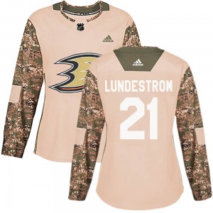 Women's Authentic Anaheim Ducks Isac Lundestrom Camo Veterans Day Practice Official Adidas Jersey