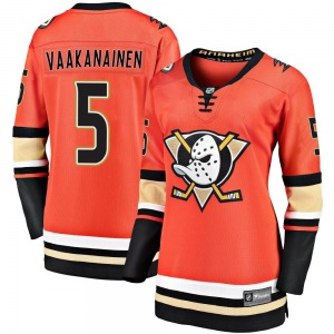 Women's Premier Anaheim Ducks Urho Vaakanainen Orange Breakaway 2019/20 Alternate Official Fanatics Branded Jersey