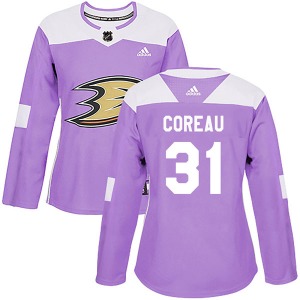 Women's Authentic Anaheim Ducks Jared Coreau Purple Fights Cancer Practice Official Adidas Jersey