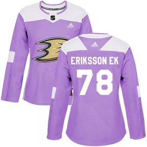 Women's Authentic Anaheim Ducks Olle Eriksson Ek Purple Fights Cancer Practice Official Adidas Jersey