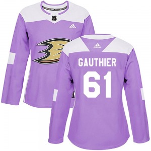 Women's Authentic Anaheim Ducks Cutter Gauthier Purple Fights Cancer Practice Official Adidas Jersey
