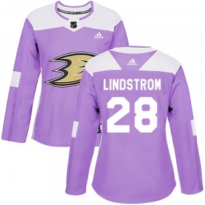 Women's Authentic Anaheim Ducks Gustav Lindstrom Purple Fights Cancer Practice Official Adidas Jersey