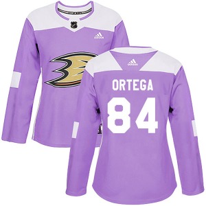 Women's Authentic Anaheim Ducks Austin Ortega Purple Fights Cancer Practice Official Adidas Jersey