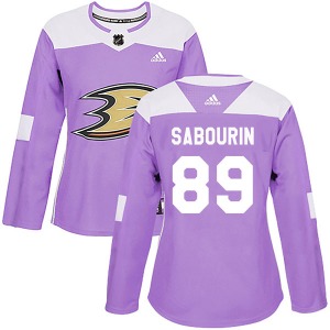 Women's Authentic Anaheim Ducks Scott Sabourin Purple Fights Cancer Practice Official Adidas Jersey