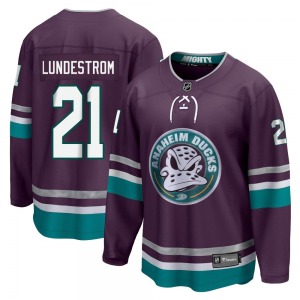 Adult Premier Anaheim Ducks Isac Lundestrom Purple 30th Anniversary Breakaway Official Fanatics Branded Jersey