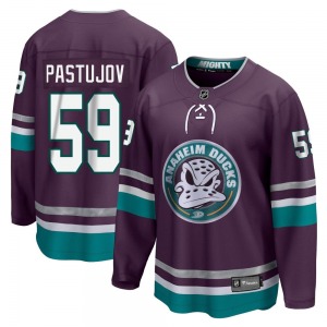 Adult Premier Anaheim Ducks Sasha Pastujov Purple 30th Anniversary Breakaway Official Fanatics Branded Jersey