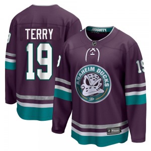 Adult Premier Anaheim Ducks Troy Terry Purple 30th Anniversary Breakaway Official Fanatics Branded Jersey