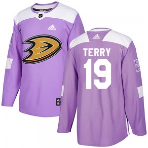 Adult Authentic Anaheim Ducks Troy Terry Purple Fights Cancer Practice Official Adidas Jersey