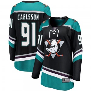 Women's Breakaway Anaheim Ducks Leo Carlsson Black Alternate Official Fanatics Branded Jersey