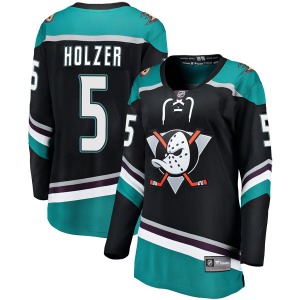 Women's Breakaway Anaheim Ducks Korbinian Holzer Black Alternate Official Fanatics Branded Jersey