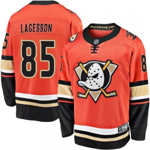 Youth Premier Anaheim Ducks William Lagesson Orange Breakaway 2019/20 Alternate Official Fanatics Branded Jersey