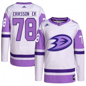 Youth Authentic Anaheim Ducks Olle Eriksson Ek White/Purple Hockey Fights Cancer Primegreen Official Adidas Jersey