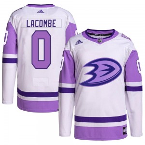 Youth Authentic Anaheim Ducks Jackson LaCombe White/Purple Hockey Fights Cancer Primegreen Official Adidas Jersey
