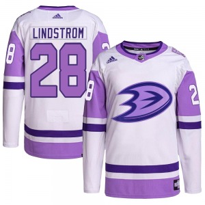Youth Authentic Anaheim Ducks Gustav Lindstrom White/Purple Hockey Fights Cancer Primegreen Official Adidas Jersey