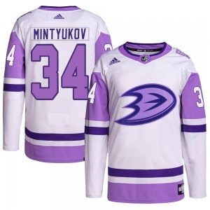 Youth Authentic Anaheim Ducks Pavel Mintyukov White/Purple Hockey Fights Cancer Primegreen Official Adidas Jersey