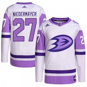 Youth Authentic Anaheim Ducks Scott Niedermayer White/Purple Hockey Fights Cancer Primegreen Official Adidas Jersey