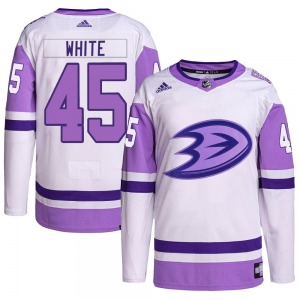 Youth Authentic Anaheim Ducks Colton White White/Purple Hockey Fights Cancer Primegreen Official Adidas Jersey