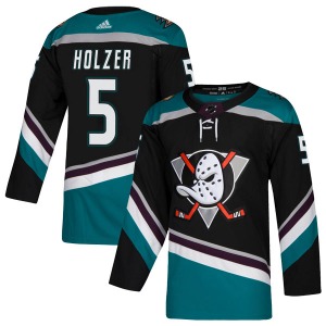 Adult Authentic Anaheim Ducks Korbinian Holzer Black Teal Alternate Official Adidas Jersey