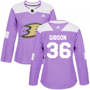 Women's Authentic Anaheim Ducks John Gibson Purple Fights Cancer Practice Official Adidas Jersey