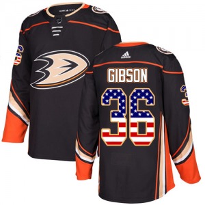 Adult Authentic Anaheim Ducks John Gibson Black USA Flag Fashion Official Adidas Jersey