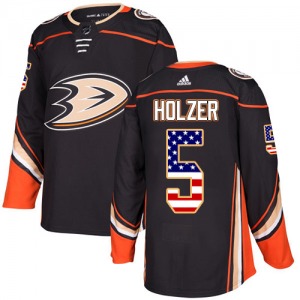 Adult Authentic Anaheim Ducks Korbinian Holzer Black USA Flag Fashion Official Adidas Jersey
