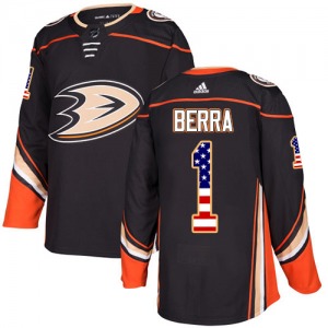 Adult Authentic Anaheim Ducks Reto Berra Black USA Flag Fashion Official Adidas Jersey