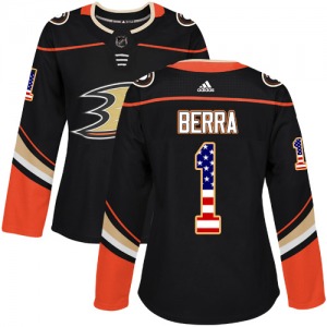 Women's Authentic Anaheim Ducks Reto Berra Black USA Flag Fashion Official Adidas Jersey