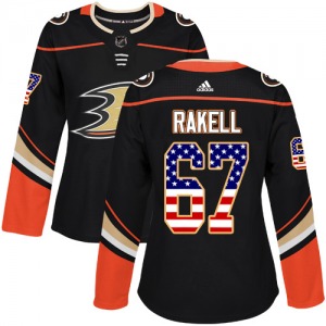 Women's Authentic Anaheim Ducks Rickard Rakell Black USA Flag Fashion Official Adidas Jersey