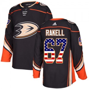 Youth Authentic Anaheim Ducks Rickard Rakell Black USA Flag Fashion Official Adidas Jersey