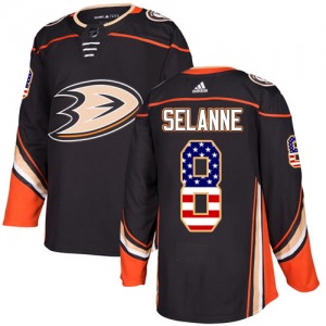 Adult Authentic Anaheim Ducks Teemu Selanne Black USA Flag Fashion Official Adidas Jersey